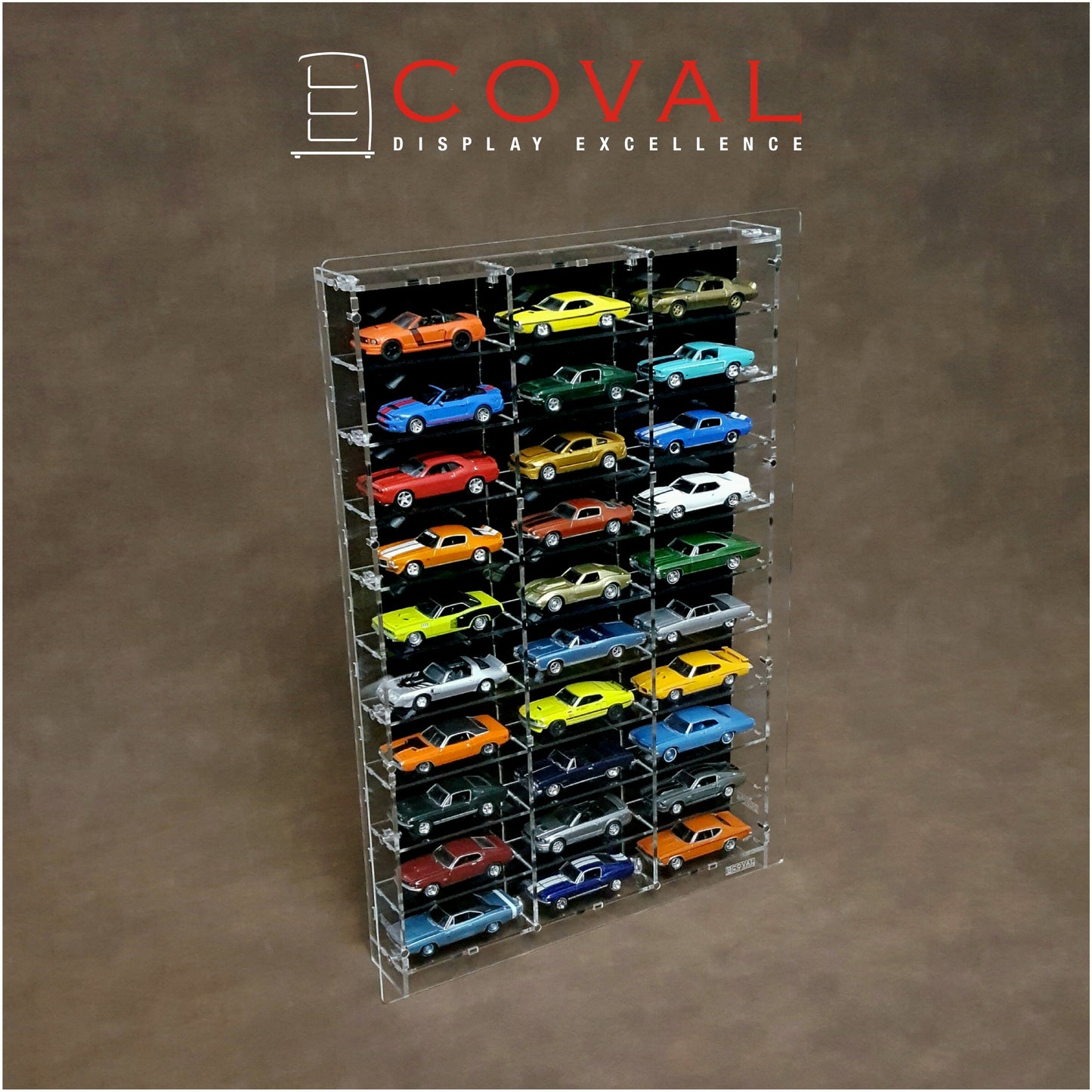 LST-310B Acrylic Wall Display for 1/64 Loose Cars Holds 30