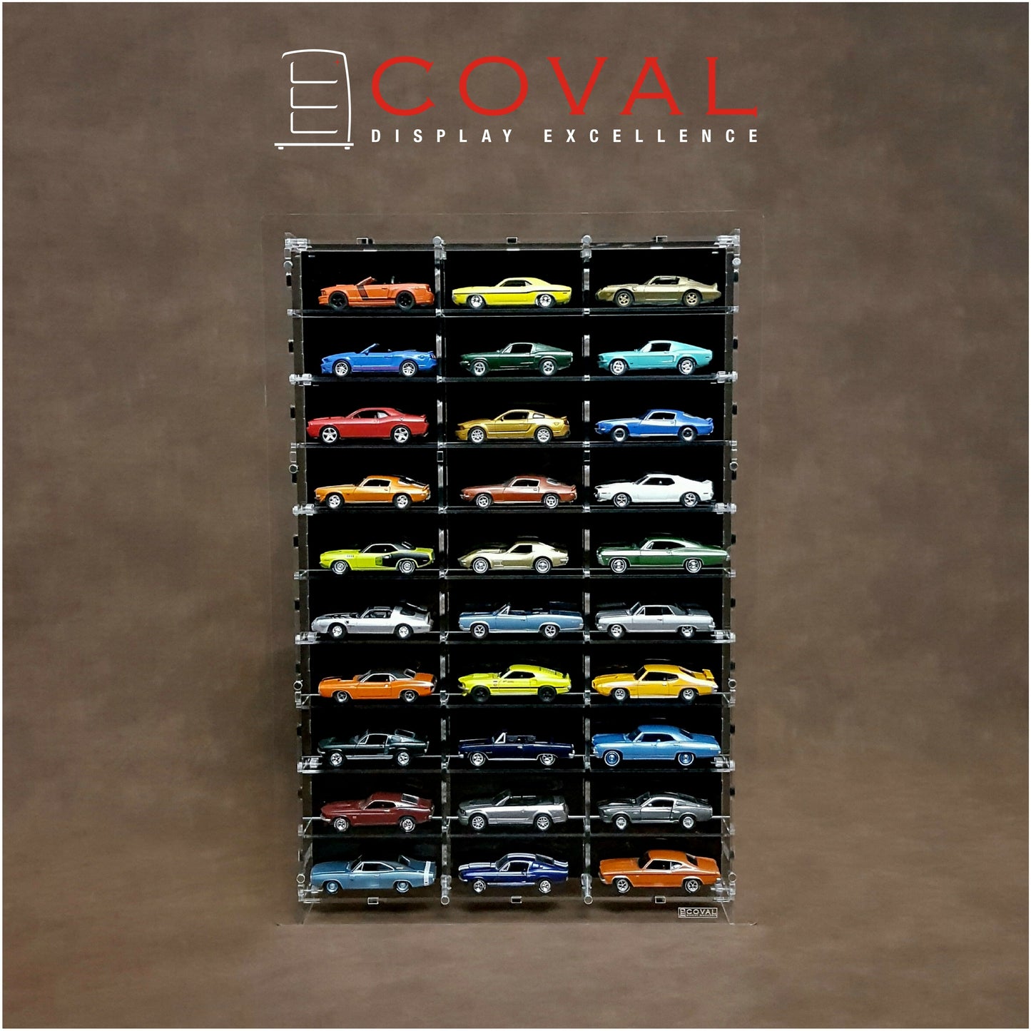 LST-310B Acrylic Wall Display for 1/64 Loose Cars Holds 30