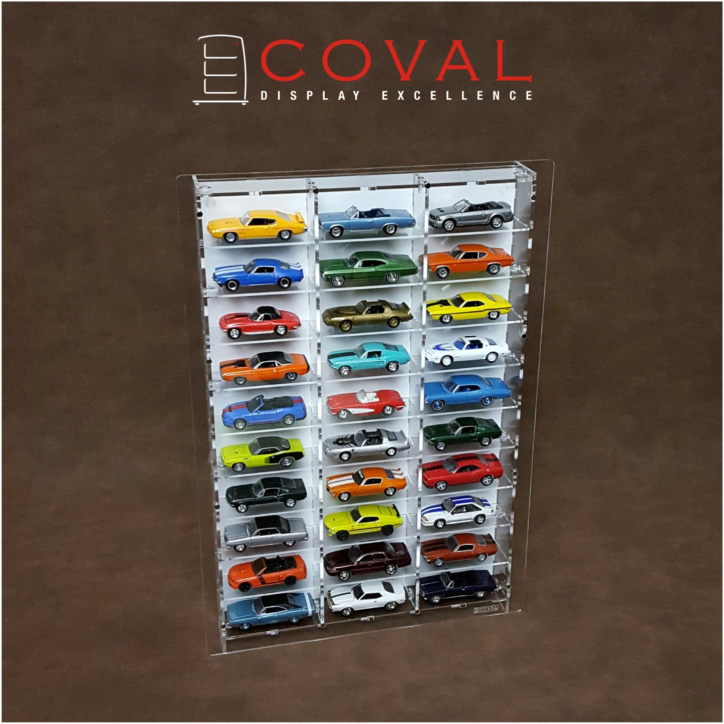 LST-310W Acrylic Wall Display for 1/64 Loose Cars Holds 30