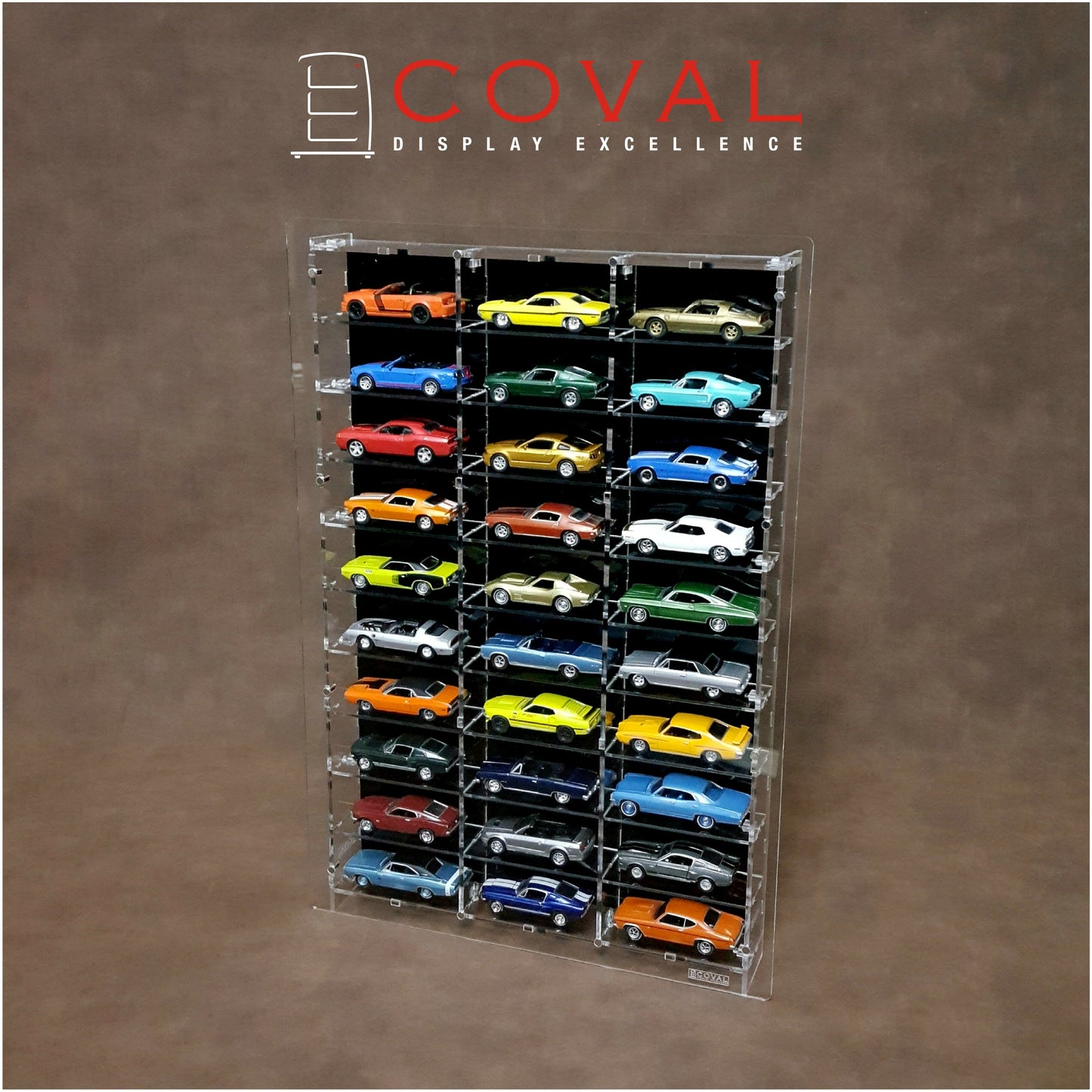 LST-310B Acrylic Wall Display for 1/64 Loose Cars Holds 30