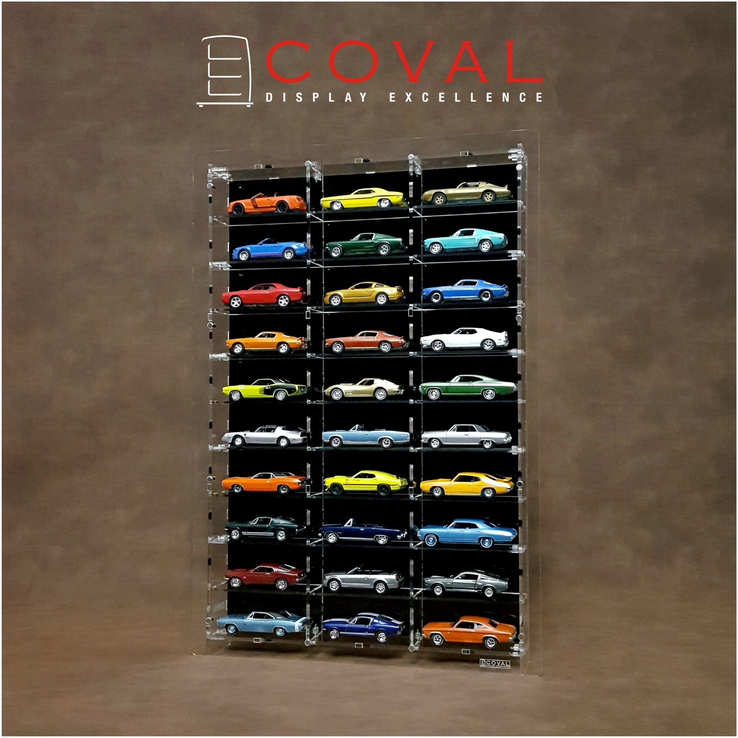 LST-310B Acrylic Wall Display for 1/64 Loose Cars Holds 30