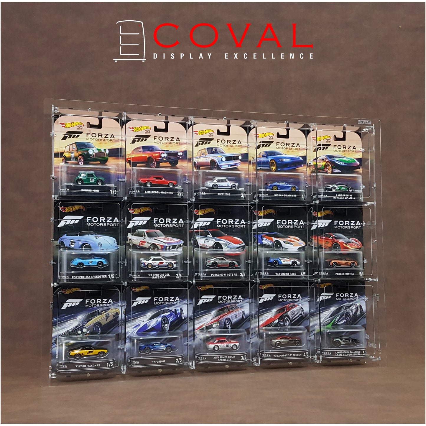 CWF-503 Acrylic Wall Display for 5 x 3 Wide Carded Premium Hot Wheels