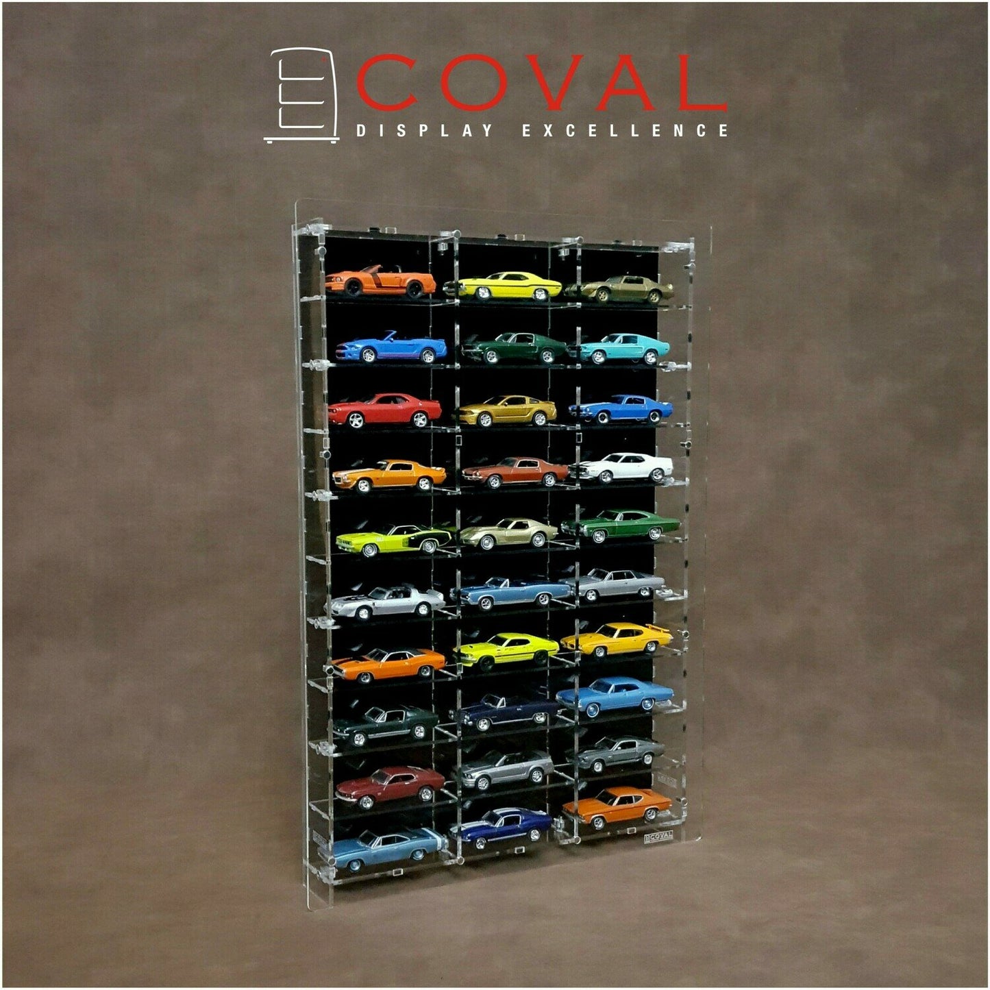 LST-310B Acrylic Wall Display for 1/64 Loose Cars Holds 30