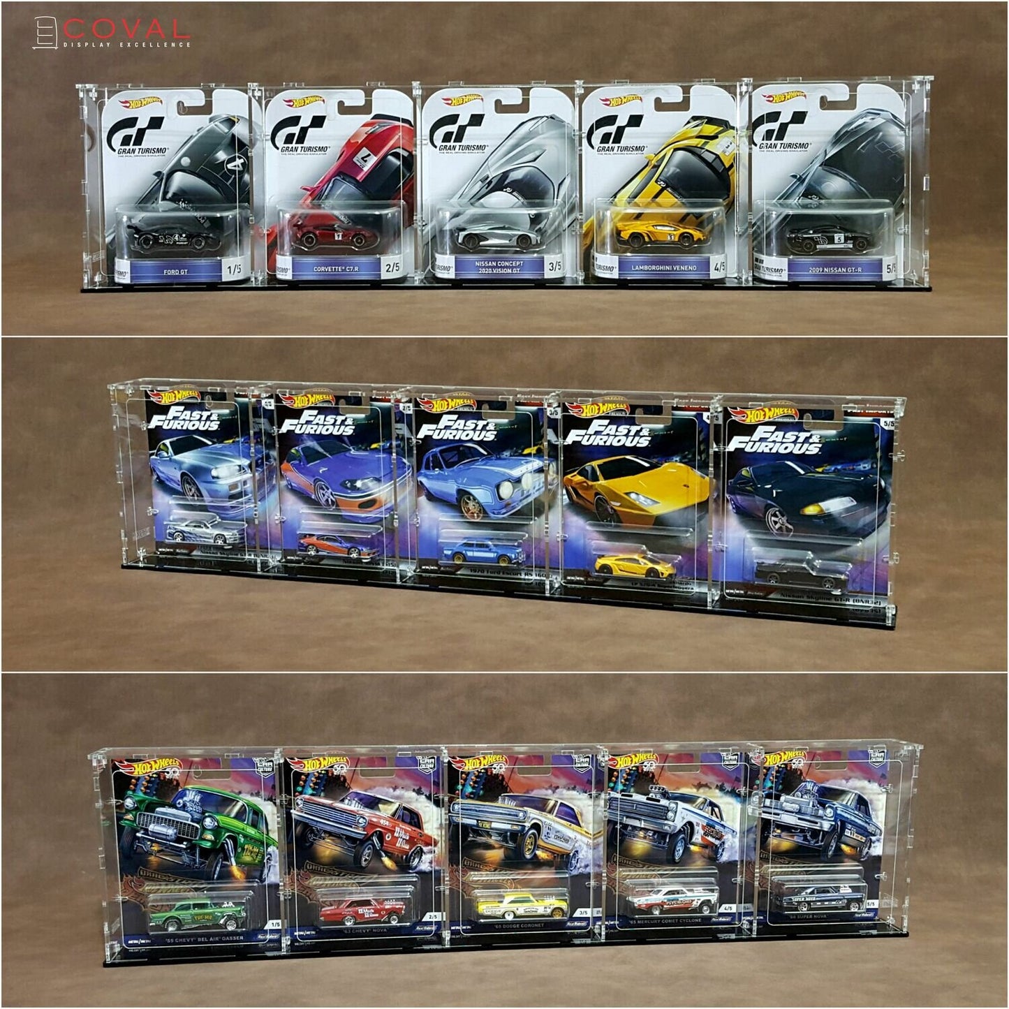 SWC-501 Acrylic Display Case for 5 x 1 Wide Premium Carded Hot Wheels *Stackable *Wallmountable