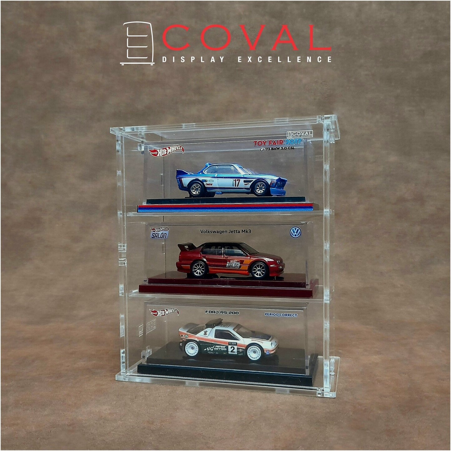 SLC-103E Acrylic Cabinet for Hot Wheels RLC Boxed Car - 3 Layers equal compartments
