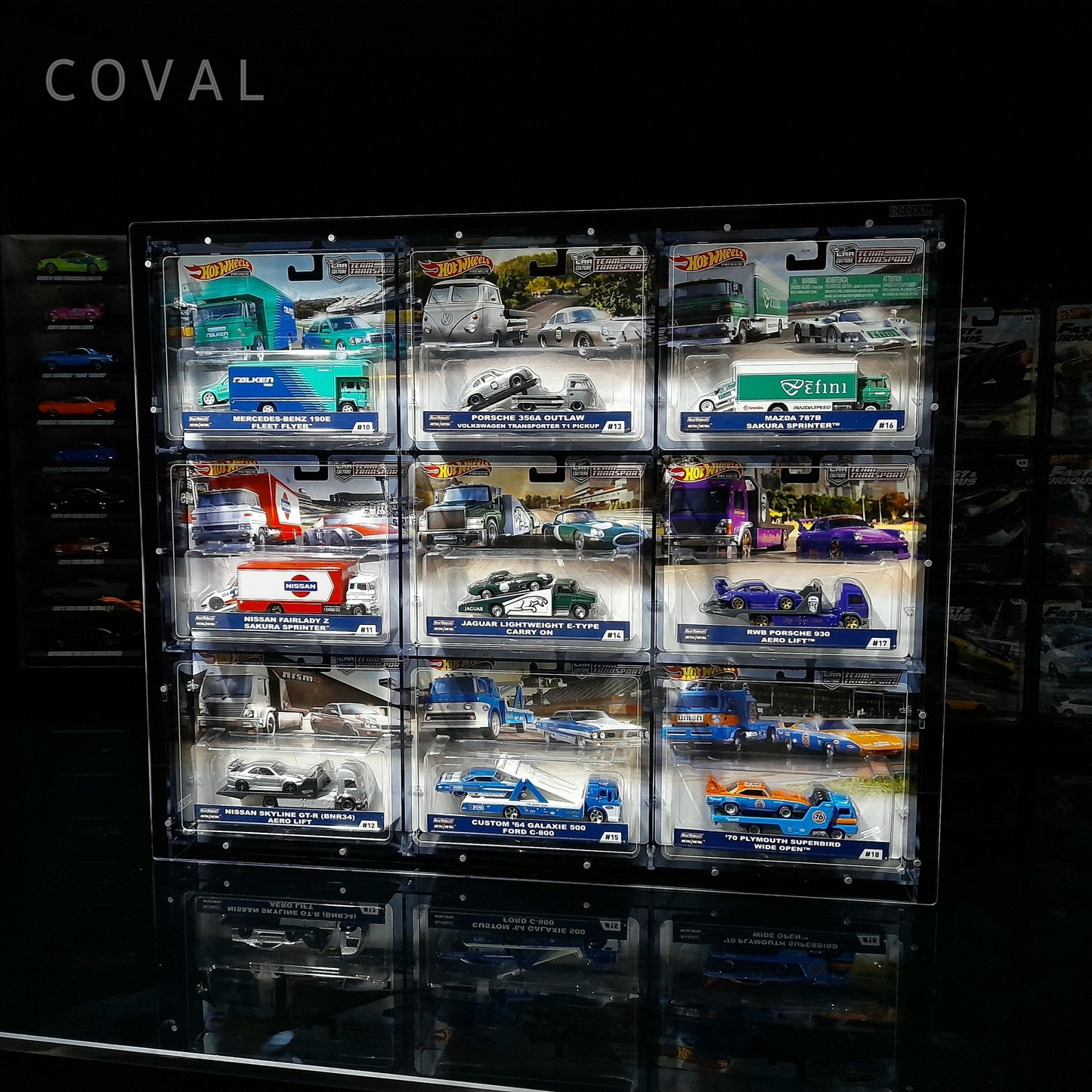CXF-303B Acrylic Wall Display for 3 x 3 Carded Team Transport Premium Hot Wheels