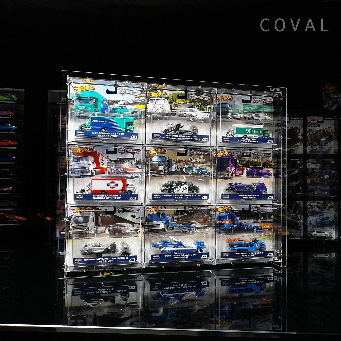 CXF-303B Acrylic Wall Display for 3 x 3 Carded Team Transport Premium Hot Wheels